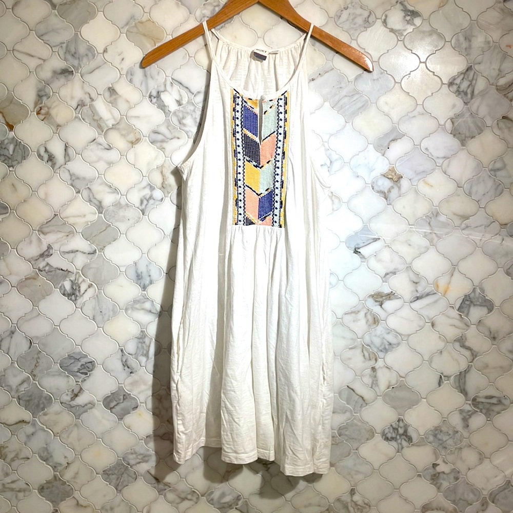 Rare Roxy,, white boho dress w/ pockets. Size S